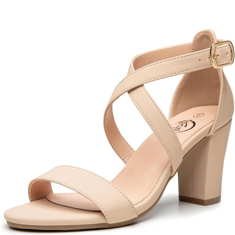 Trary Women's Sandal, Nude, Block Heel, Ankle Strap, Size 7